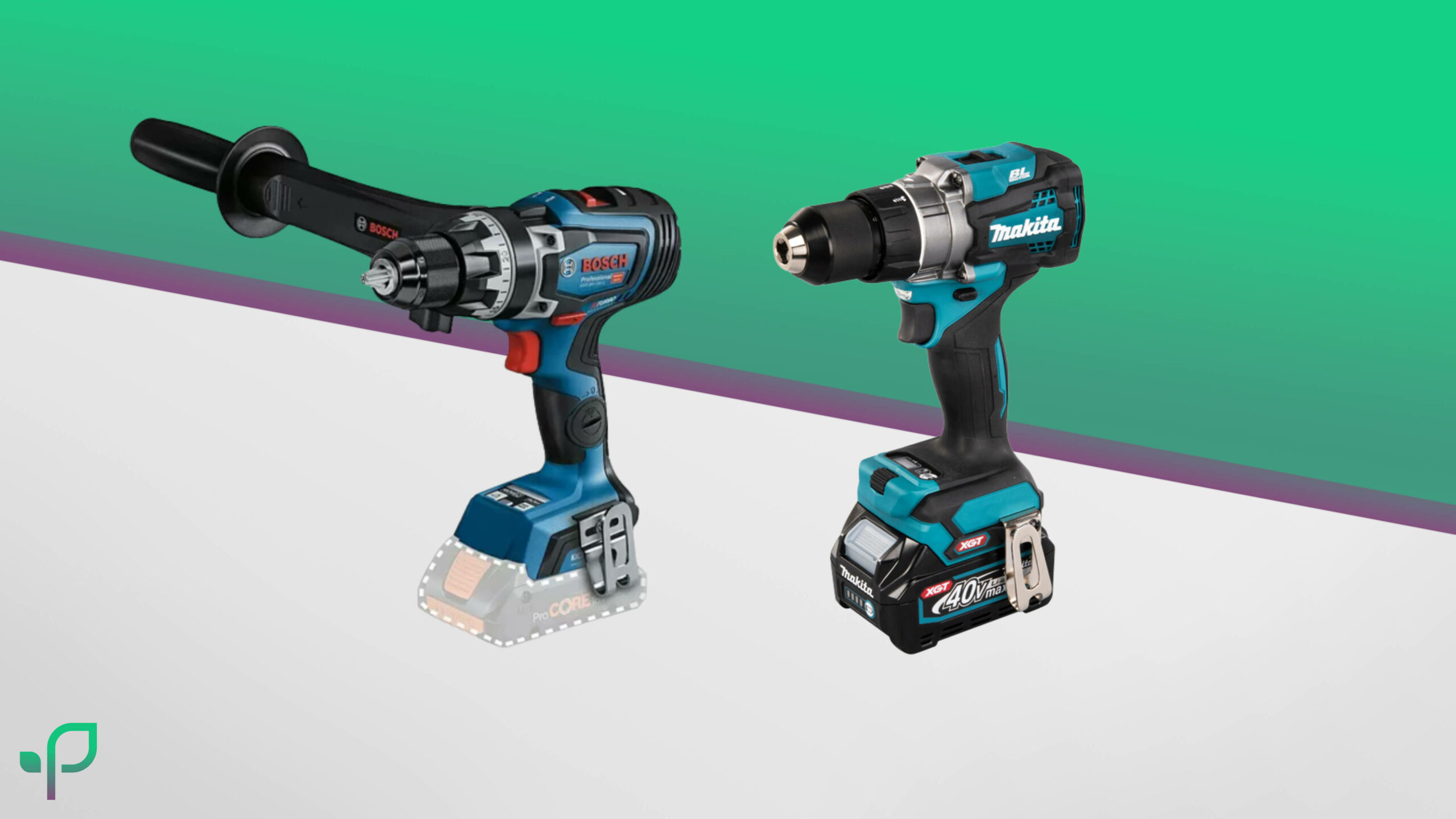 Ein Bosch Professional und ein Makita Akku Bohrschrauber stehen vor dem Smart im Garten Wallpaper nebeneinander
