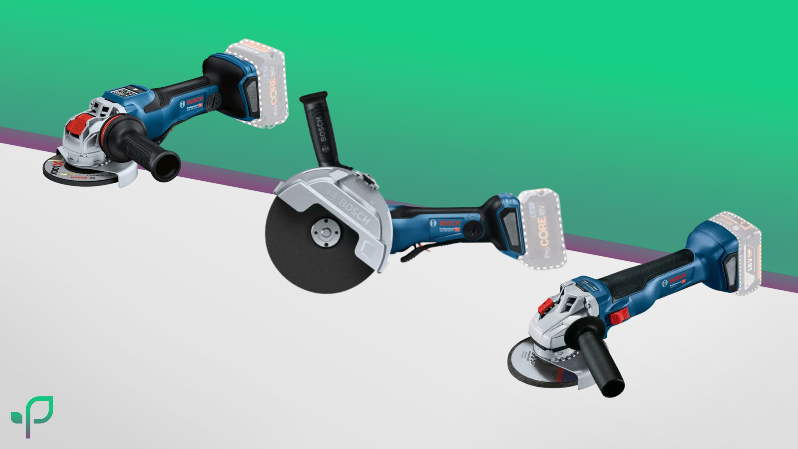 Drei Bosch Professional Winkelschleifer stehen neben einander vor dem Smart im Garten Wallpaper