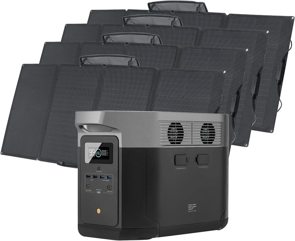 Ecoflow Solarpanel mit Speicher auf weißem untergrund