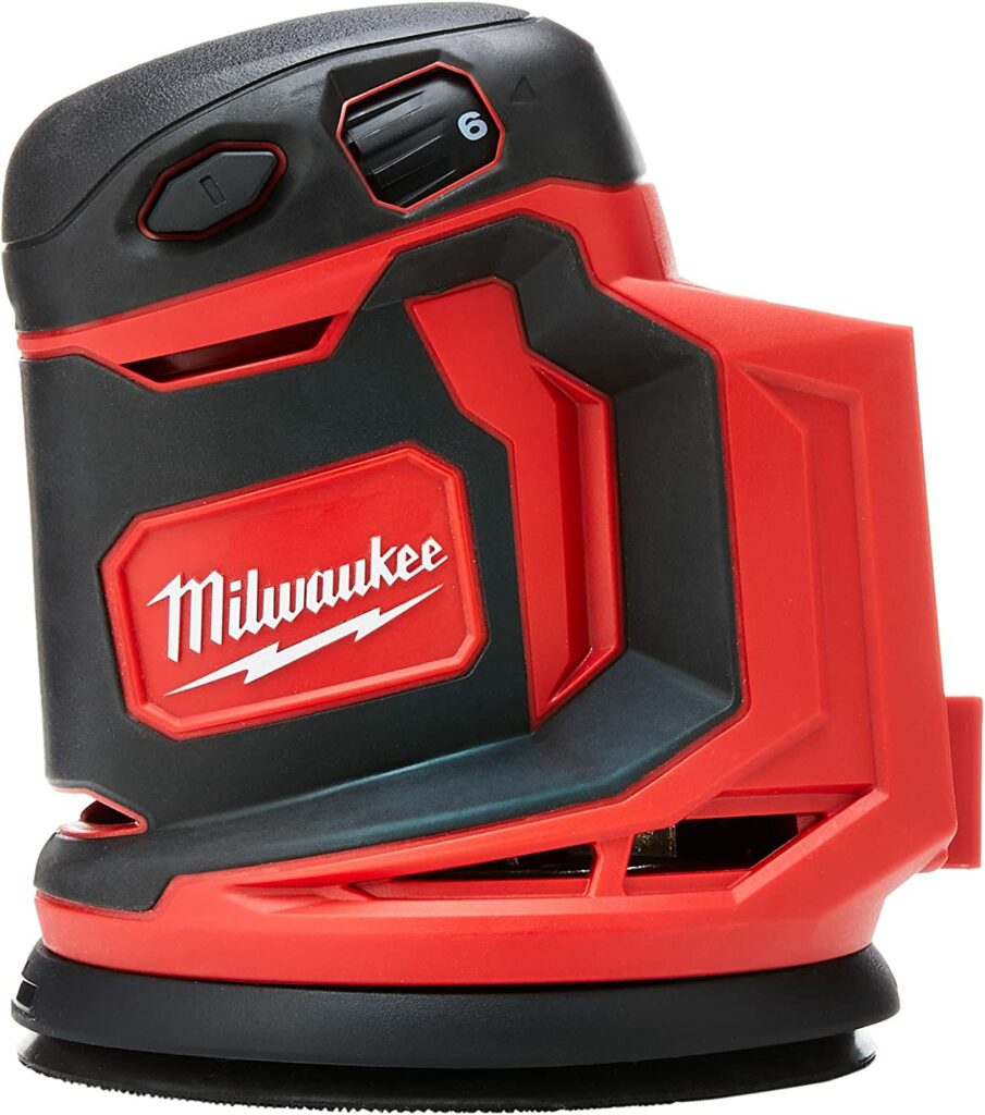 Milwaukee-M18BOS125-0-Tellerschleifmaschineaauf weißem untergrund