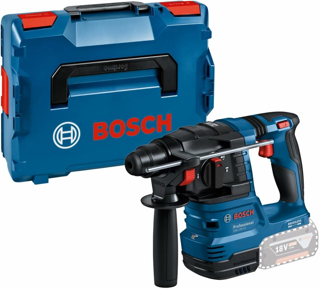 Bosch Professional GBH 18V-22 Akku-Bohrhammer mit Box auf weißem Untergrund