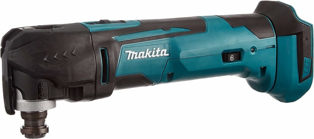 Makita DTM51Z Akku-Multifunk.Werkzeug 18,0 V (ohne Akku, ohne Ladegerät, ohne Zubehör), Blau auf weißem Untergrund